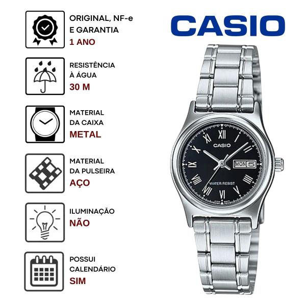 Imagem de Relógio Feminino Casio Collection Classico Casual Pequeno Redondo Resistente Água Aço Inóx Calendário Analógico Casual Prata LTP-V006D-1BUDF