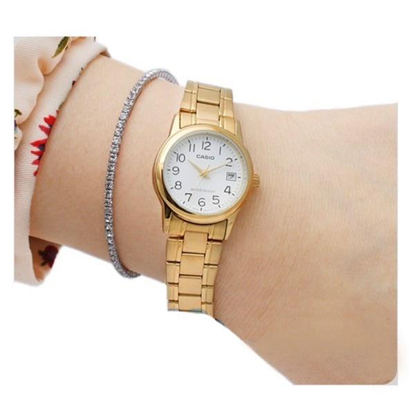 Imagem de Relógio Feminino Casio Collection Pequeno Redondo Aço Inóx Resistente Água Moderno Casual Dourado LTP-V002G 