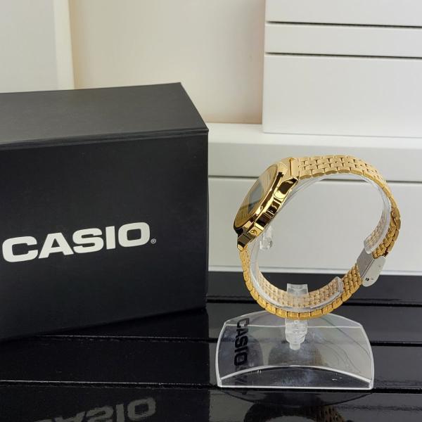 Imagem de Relógio Feminino Casio Vintage Digital Resistente Água Redondo Aço Inóx Casual Dourado A171WEG-9ADF