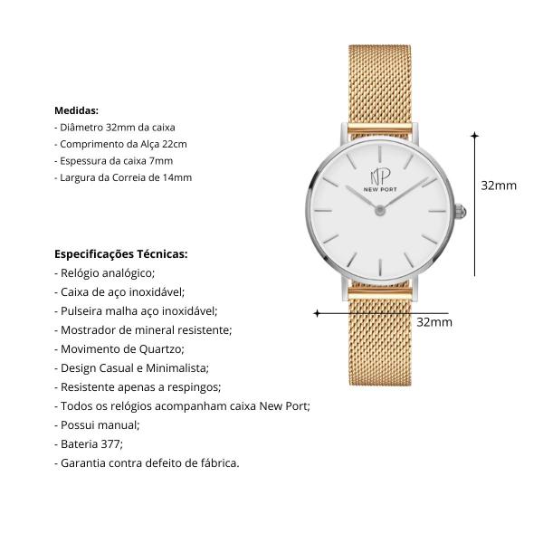 Imagem de Relógio Feminino Casual Delicado Minimalista Analógico 32mm + 2 Braceletes