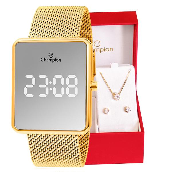 Relógio Feminino Champion Digital Espelhado Dourado CH40080B
