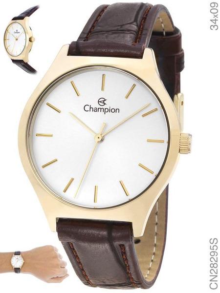 Imagem de Relógio Feminino Champion Dourado Pulseira Marrom + NF