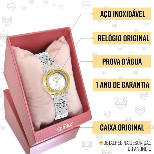 Imagem de Relógio Feminino Condor Original Prata e Dourado Prova Dágua