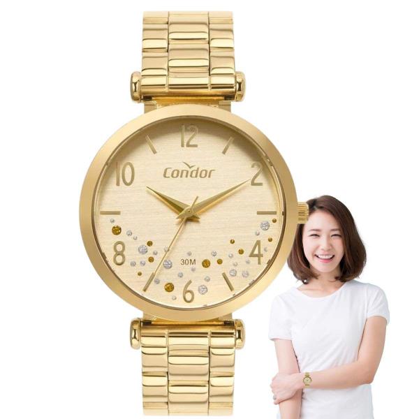 Imagem de Relógio Feminino Condor Redondo Quartz Resistente Água Analógico Casual Dourado CO2036MVP/4D