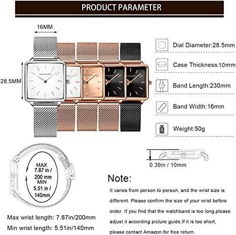 Relógio feminino de quartzo com mostrador quadrado casual de aço inoxidável pulseira de pulso ouro rosa/prata, rose gold - HANNAH MARTIN Imagem de Relógio feminino de quartzo com mostrador quadrado casual de aço inoxidável pulseira de pulso ouro rosa/prata, rose gold