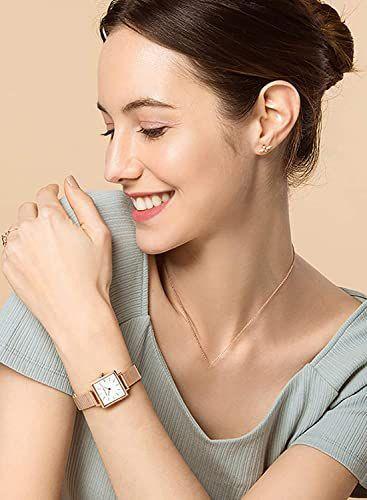 Relógio feminino de quartzo com mostrador quadrado casual de aço inoxidável pulseira de pulso ouro rosa/prata, rose gold - HANNAH MARTIN Imagem de Relógio feminino de quartzo com mostrador quadrado casual de aço inoxidável pulseira de pulso ouro rosa/prata, rose gold