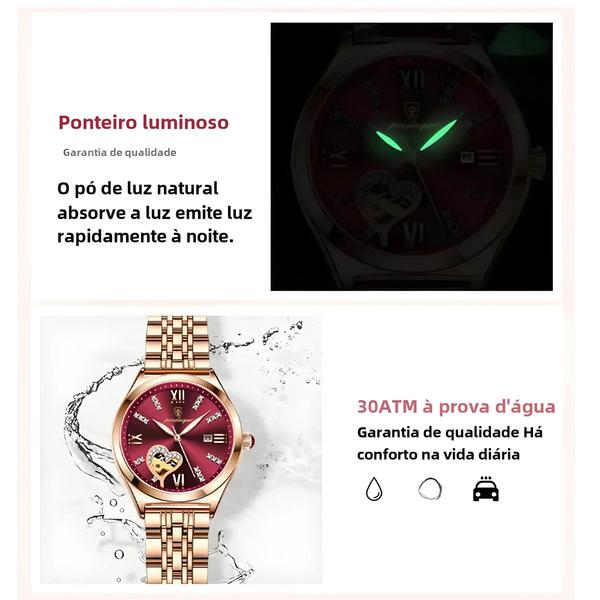 Imagem de Relógio Feminino de Quartzo com Pulseira de Aço Inoxidável Dourado Rosa - À Prova D'Água