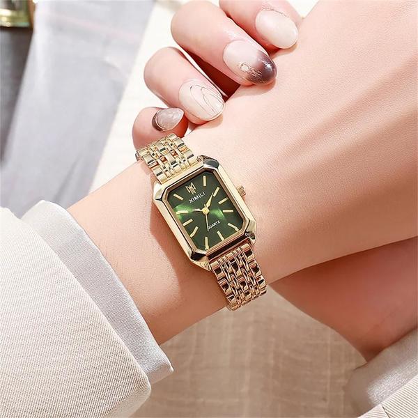 Imagem de Relógio Feminino de Quartzo Dourado - Design Quadrado e Luxuoso