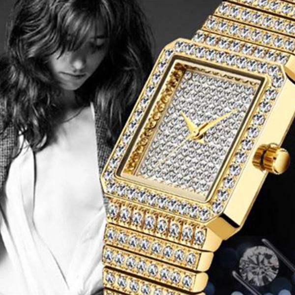 Imagem de Relógio Feminino Diamond Quartz Ouro 18 K A Prova Dágua dourado pedras strass zircônias