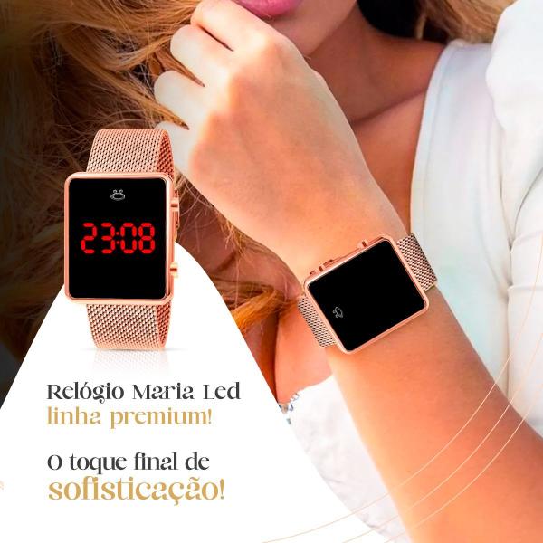 Imagem de Relogio feminino digital aço inox caixa brincos colar presente banhado rose pulseira ajustável