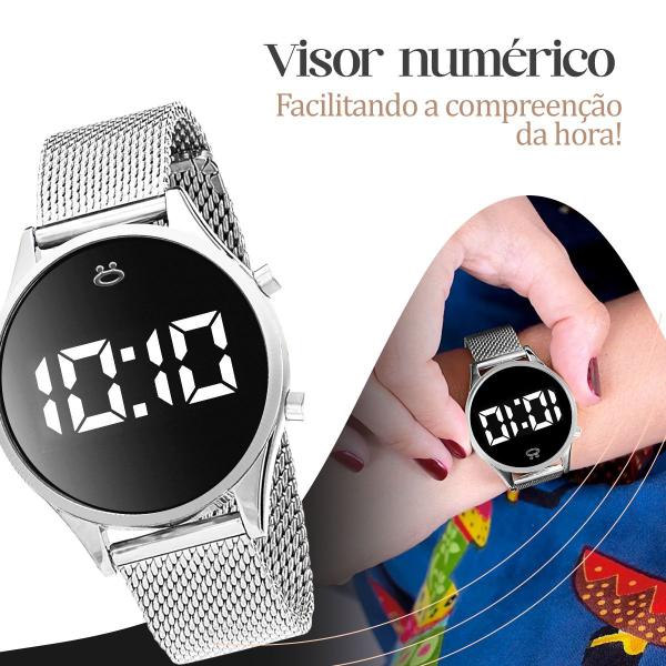 Imagem de relogio feminino digital aço inox + colar + brincos original Casual academia presente ajustavel led