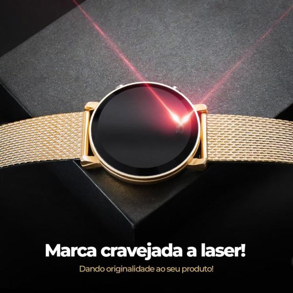 Imagem de Relogio feminino digital aço inox dourado led redondo