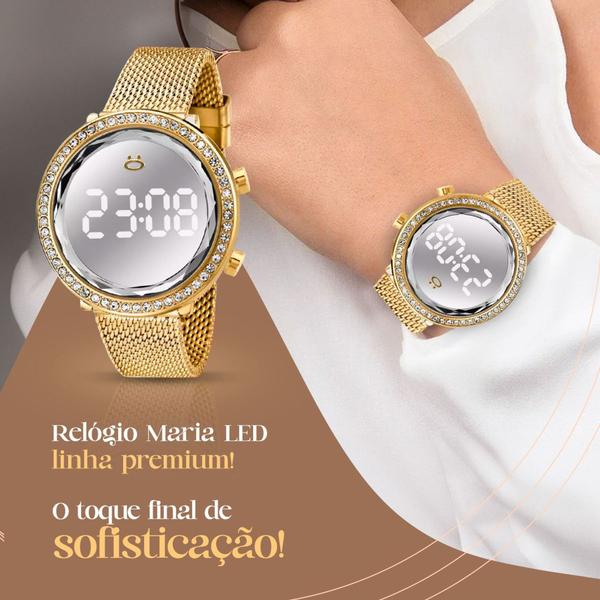 Imagem de Relógio Feminino Digital de Pulso Dourado Espelhado Original + Kit Banhado a Ouro 18k