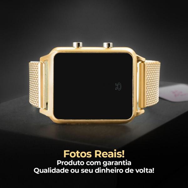 Imagem de Relogio feminino digital Dourado Led quadrado - Orizom