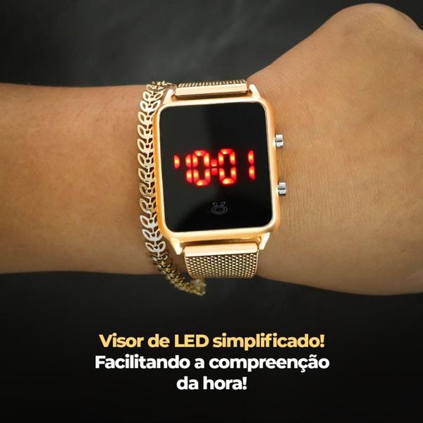 Imagem de Relogio feminino digital Dourado Led quadrado - Orizom