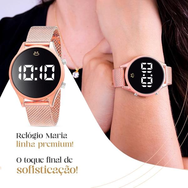 relogio feminino digital led aço + caixa + colar original ajustavel led banhado rosê academia Casual - Orizom Imagem de relogio feminino digital led aço + caixa + colar original ajustavel led banhado rosê academia Casual