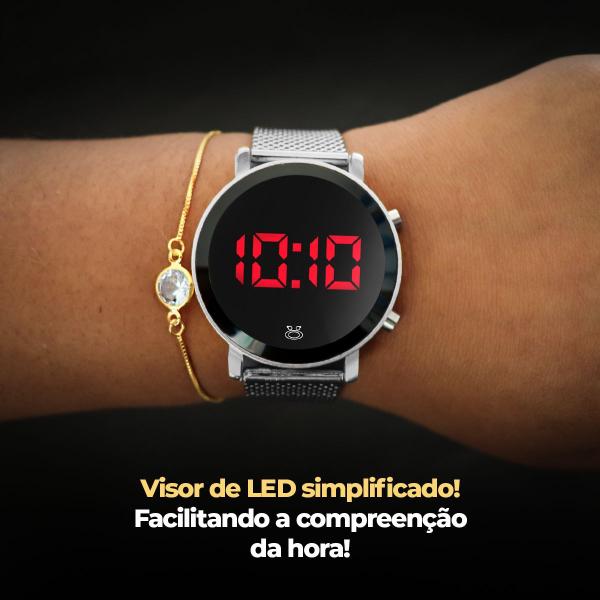 Imagem de relogio feminino digital led aço + caixa + relogio banhado original delicado qualidade premium prata