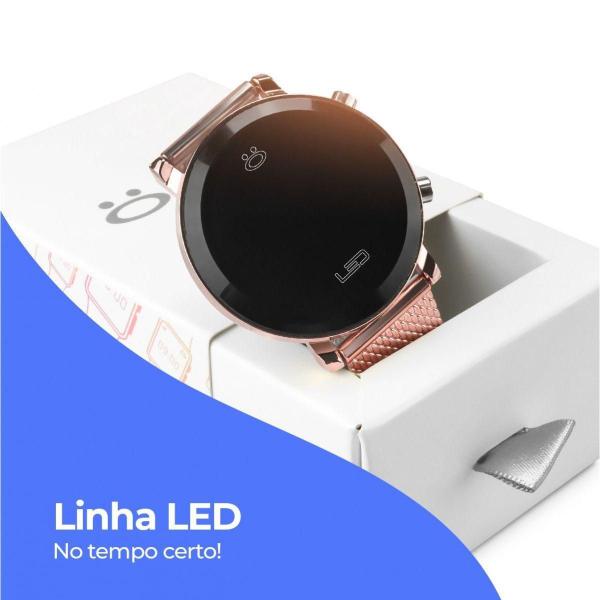 Imagem de Relogio Feminino Digital Led Silicone Aço Inox Rose + Caixa