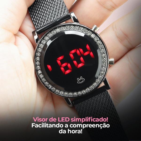 Imagem de Relogio Feminino Digital Led Strass ajustavel casual redondo social presente