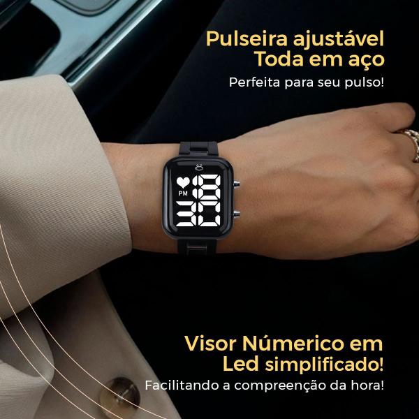 Imagem de relogio feminino digital preto casual moda black piano edição limitada qualidade premium + pulseira pandora prata