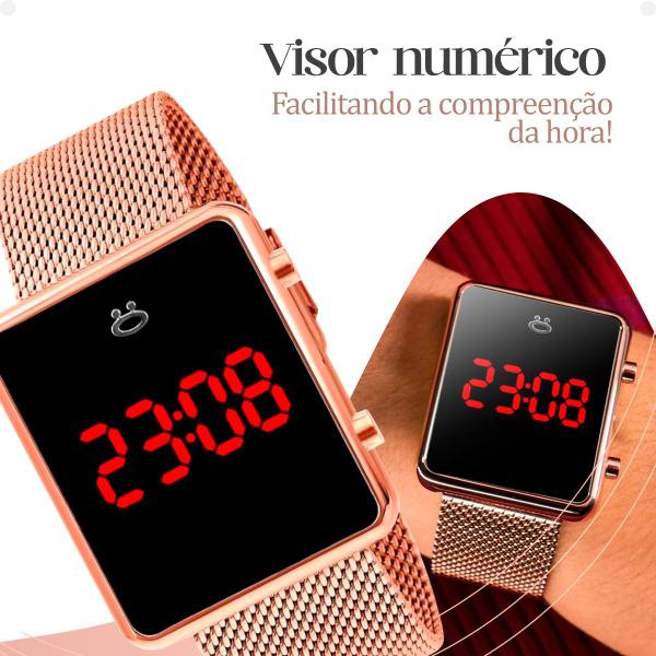 Imagem de Relogio feminino digital  quadrado aço inox rose+ brincos  e colar  em strass moda casual presente qualidade premium