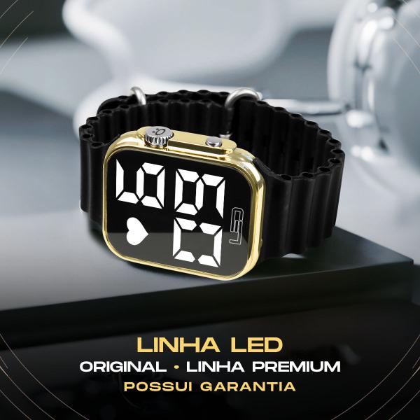 Imagem de Relógio feminino digital ultra silicone prova dagua + caixa led presente preto dourado original