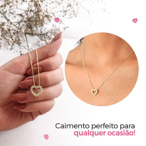 Imagem de relogio feminino dourado aço + caixa + colar coração strass original casual social inoxidavel moda