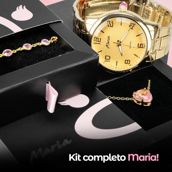 Imagem de Relógio Feminino Dourado Aço Inox + Colar + Pulseira + Caixa