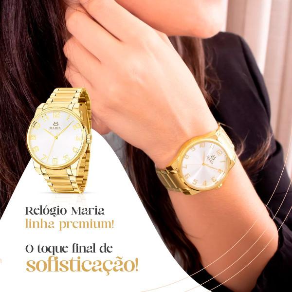 Imagem de relogio feminino dourado aço inox ou colar + brincos + caixa casual moda strass banhado social