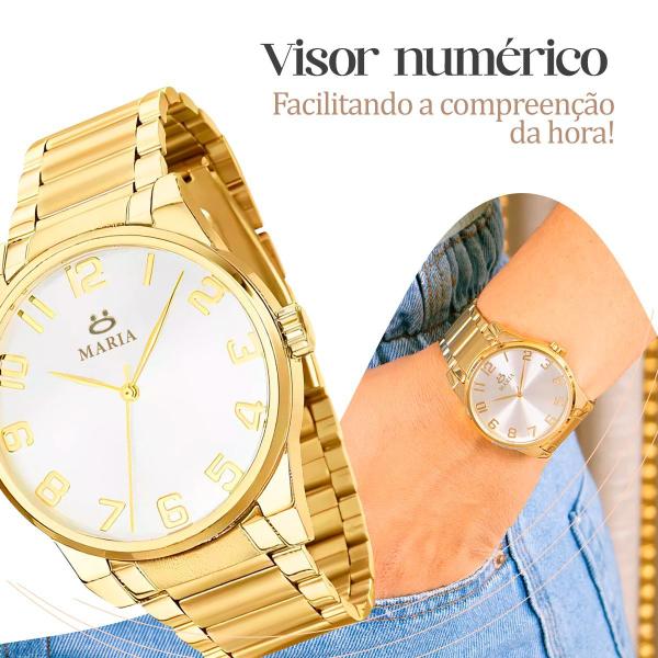 Imagem de relogio feminino dourado aço inox ou colar + brincos + caixa