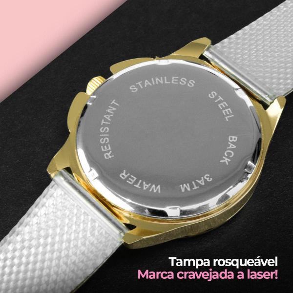 Imagem de Relogio Feminino Dourado Aço Prova Dagua + Colar + Pulseira