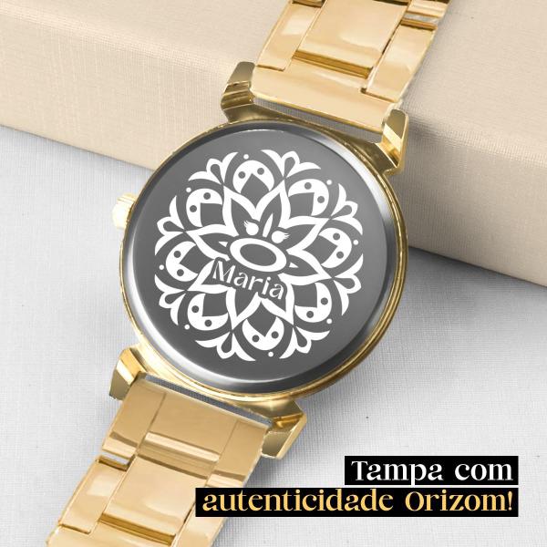 Imagem de Relogio Feminino Dourado Aço Social Qualidade Premium + Brincos + Colar Strass + Caixa