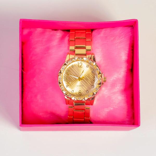 Imagem de Relógio Feminino Dourado Barato + Caixa e Garantia