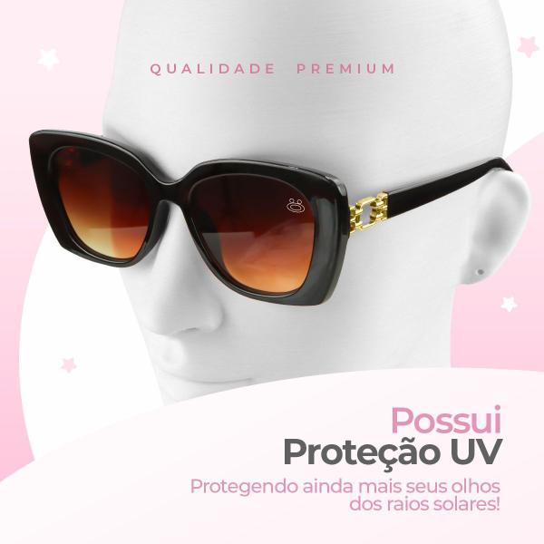 Imagem de Relogio feminino dourado + caixa + oculos proteção uv sol pulseira ajustavel casual colar e brincos