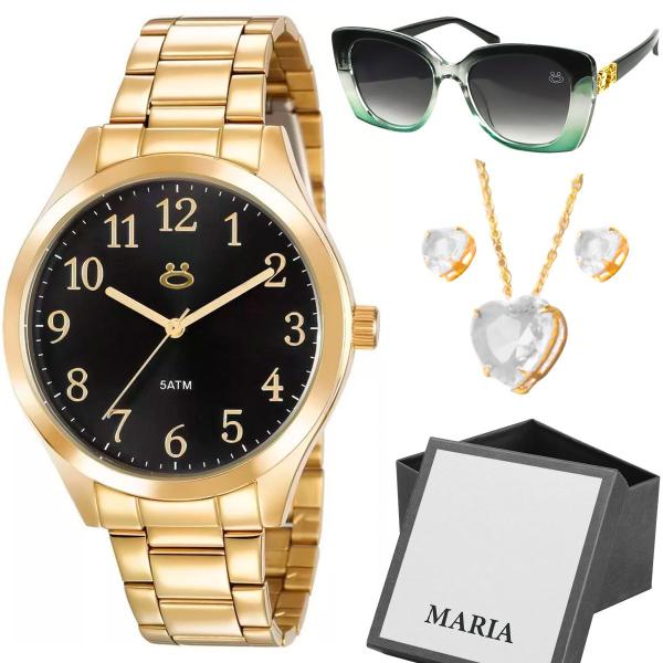 Imagem de Relogio feminino dourado + caixa + oculos sol proteção uv