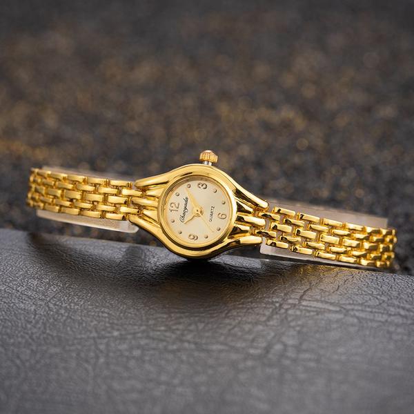 Imagem de Relógio Feminino Dourado De Pulso Quartz Mini Com Espelho