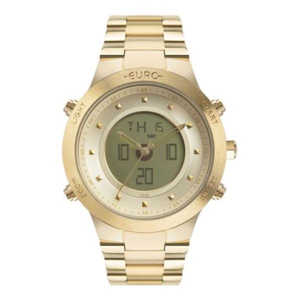 Imagem de Relógio Feminino Dourado Digital e Analógico de Pulso com Pulseira e Caixa de Aço Inoxidável Resistente à Água Redondo Luxo Elegante Fashion Euro