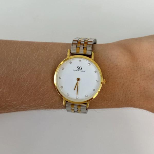 Imagem de Relogio feminino dourado e prata Madison Diamond Bicolor Gold 32mm Saint Germain