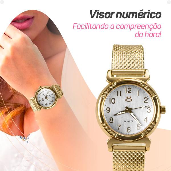 Imagem de Relógio Feminino Dourado Personalise Aço Inox + Caixa