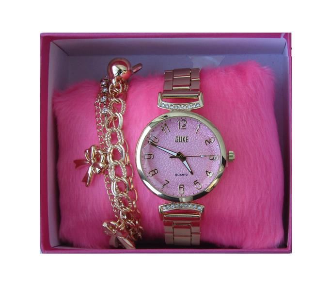 Imagem de Relogio Feminino Dourado Quartzo Fundo Rosa-D