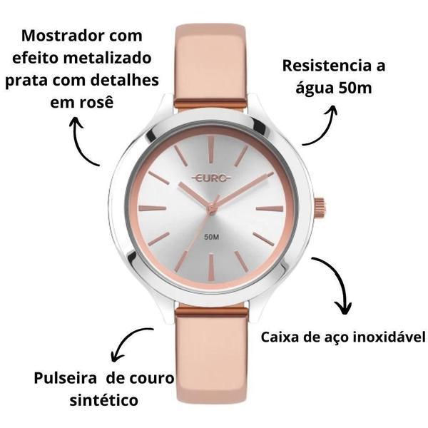 Imagem de Relogio Feminino Euro Pulseira Prata/Rose Eupc21Jac/5J