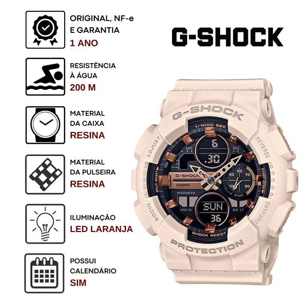 Imagem de Relógio Feminino  G-Shock Casio Analógico Digital Redondo Resistente Choques Prova Dágua 20 ATM Esportivo Salmão GMA-S140M-4ADR