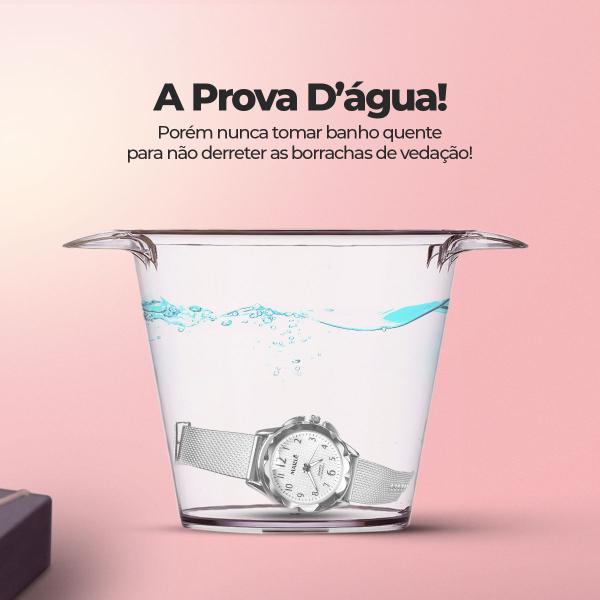 Imagem de relogio feminino inox aço prova dagua + caixa + pulseira presente inoxidável qualidade premium moda