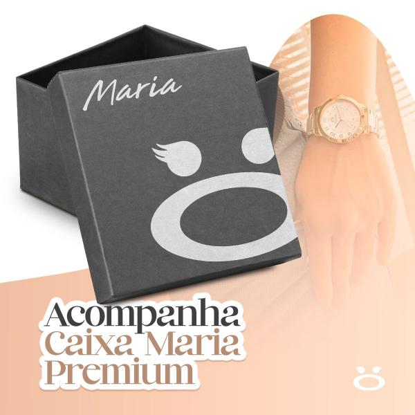 Imagem de relogio feminino inox dourado aço + brincos + caixa presente social casual qualidade premium strass