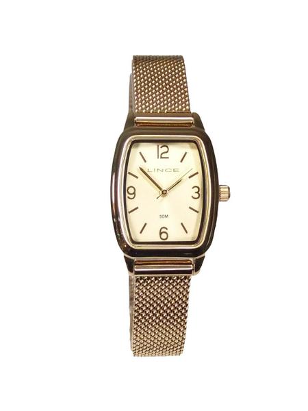 Imagem de Relogio Feminino Lince dourado pequeno quadrado classico pulseira esteira malha mesh a prova dagua LQG4675L C2KX Banhado folheado a prova dágua