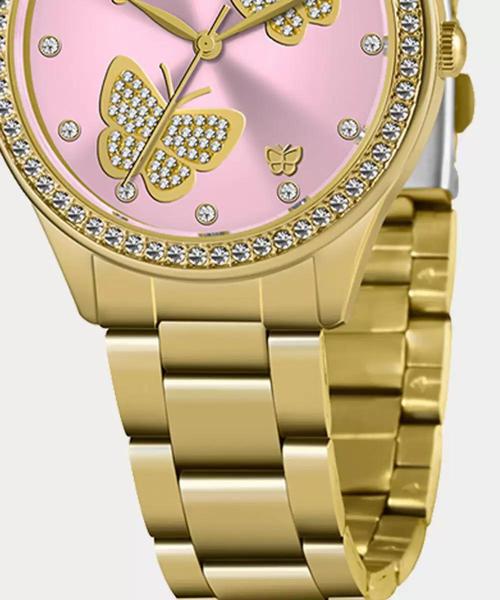 Imagem de Relogio Feminino Lince dourado rosa borboleta luxo LRGJ145L R1KX