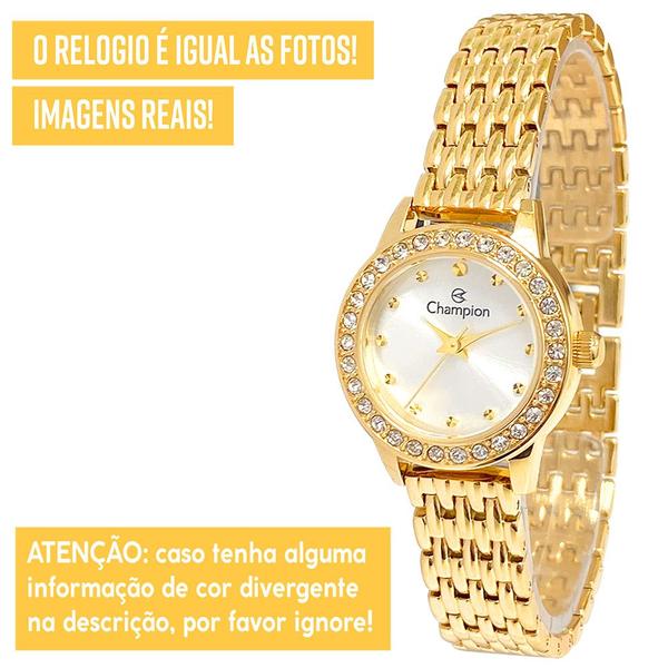 Imagem de Relógio Feminino Luxo Champion Dourado Prova Dágua Original