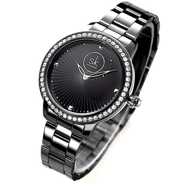 Imagem de Relogio Feminino Luxo Strass Pulseira em Aço inoxidavel Design Casual Quartzo 