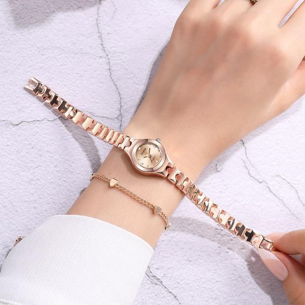 Imagem de Relógio Feminino Mini Dourado Rosé Luxo Pequeno + Pulseira