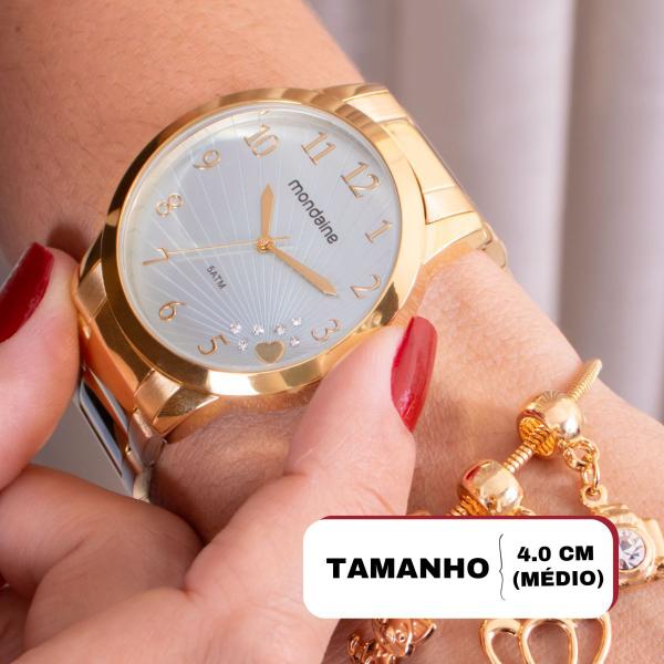 Imagem de Relógio Feminino Mondaine Dourado Azul Casual Analógico 53756LPMVDE2 Mulher Pulseira Berloques